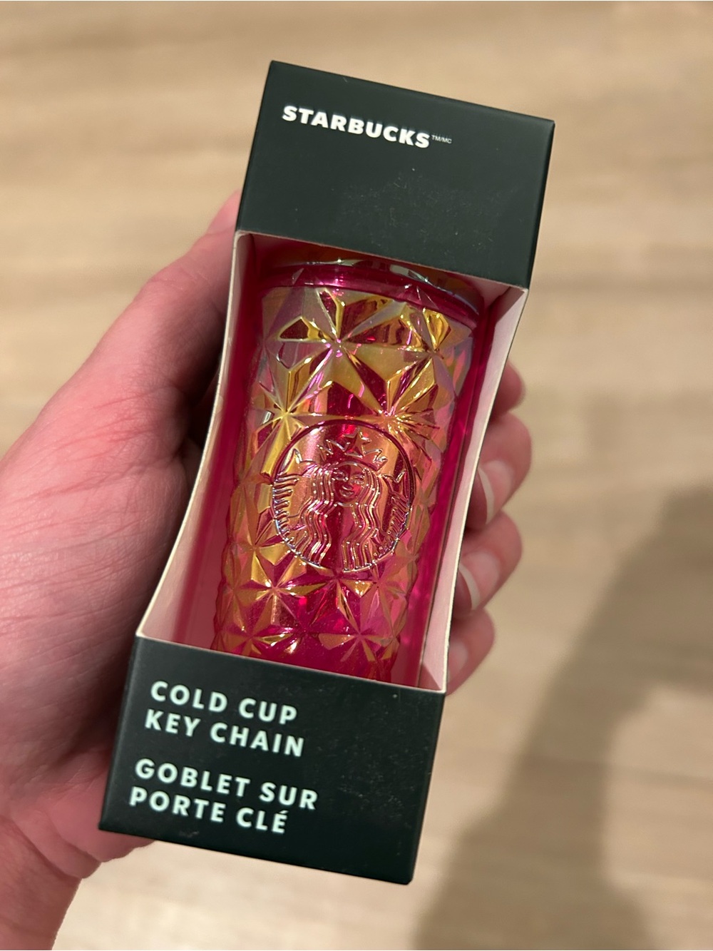 STARBUCKS Hot Pink Iridescent Prism Cold Cup Keychain